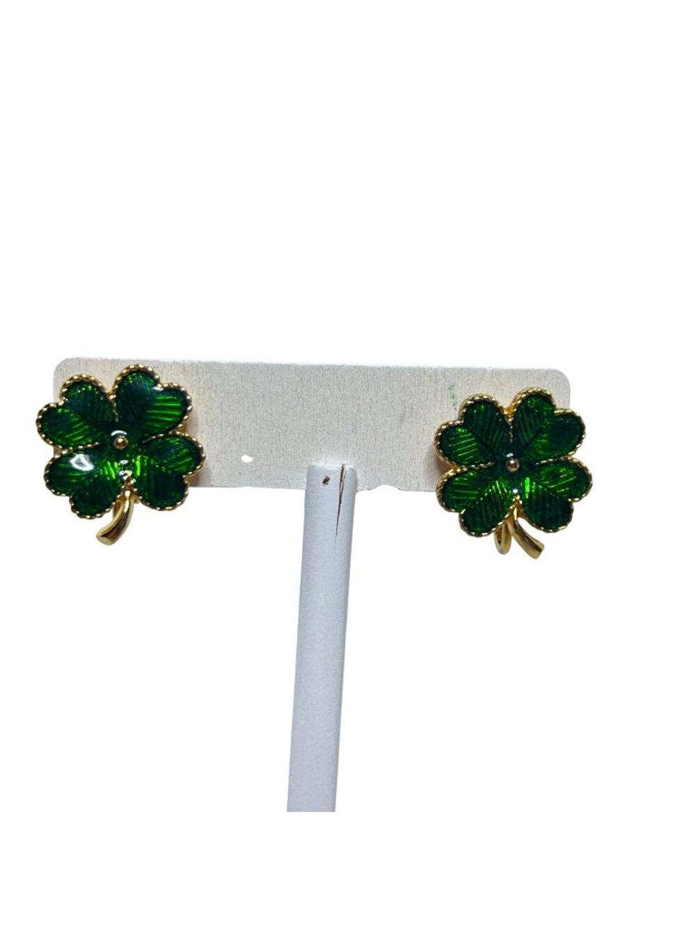 Avon Gold Tone And Green Shamrock Clip On Earrings (6480)